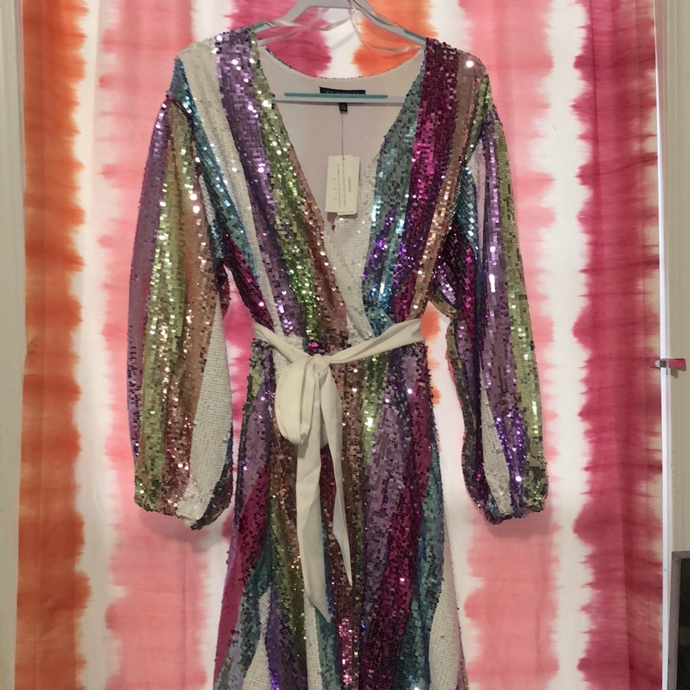 Super sparkling sequins faux wrap dress